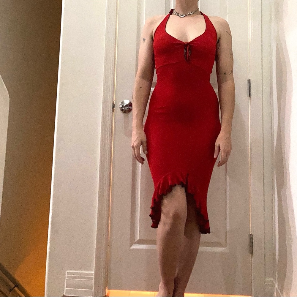 Red Sleeveless Halter Bodycon Dress